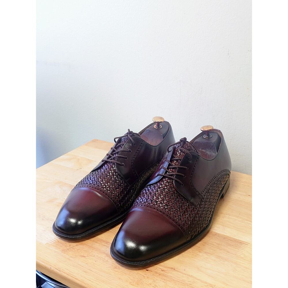 MEZLAN CANCUN MEN'S Burgundy LEATHER WOVEN CAPTOE OXFORDS SIZE 11.5 W (Wide)